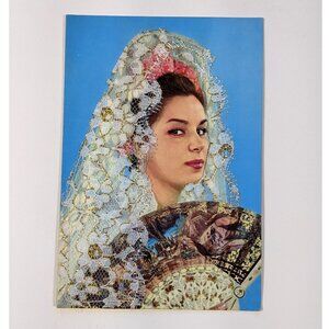 Vintage Postcard Spanish Girl Costume Real Lace Embroidery 3-D textured Prat